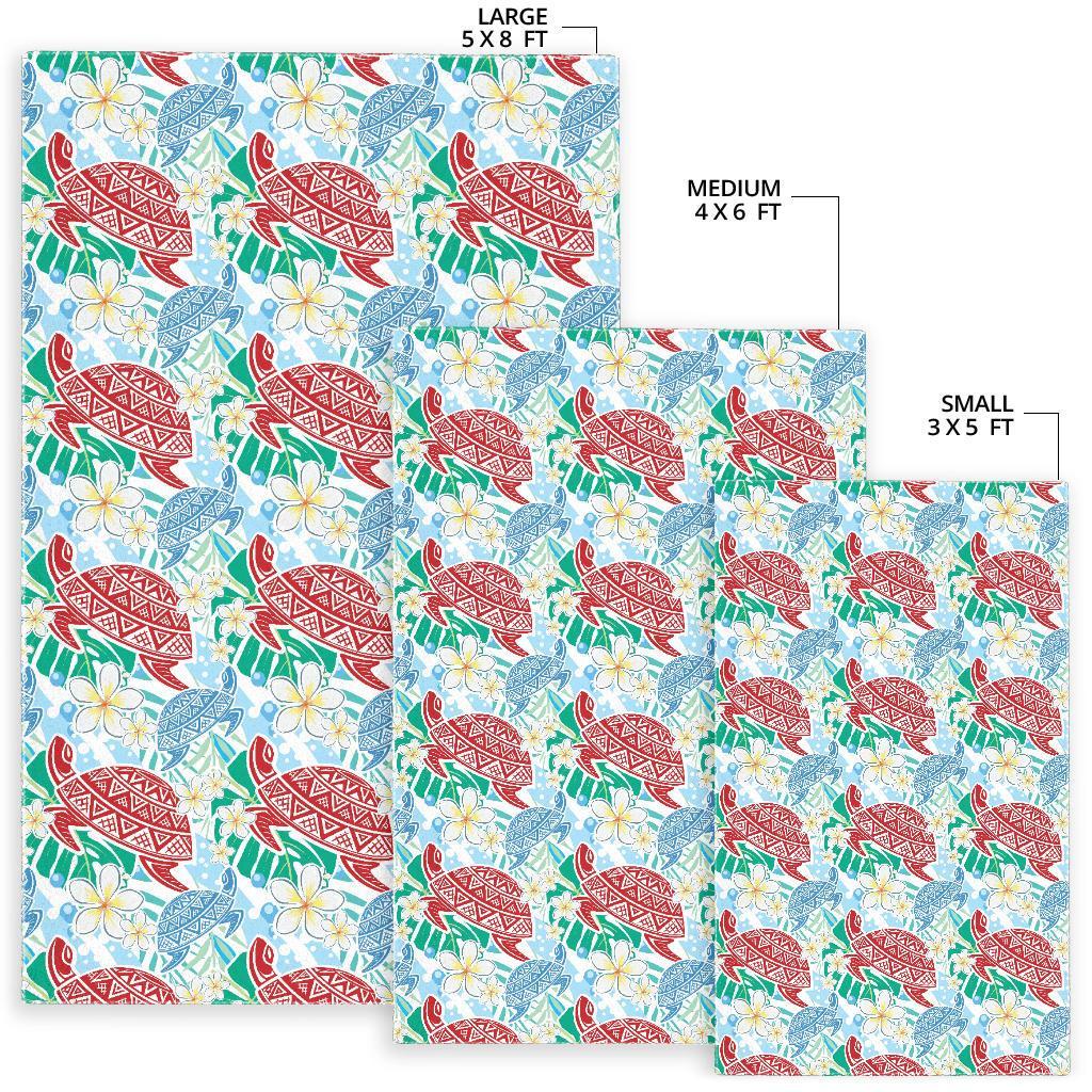 Sea Turtle Floral Hawaiian Pattern Print Floor Mat-grizzshop