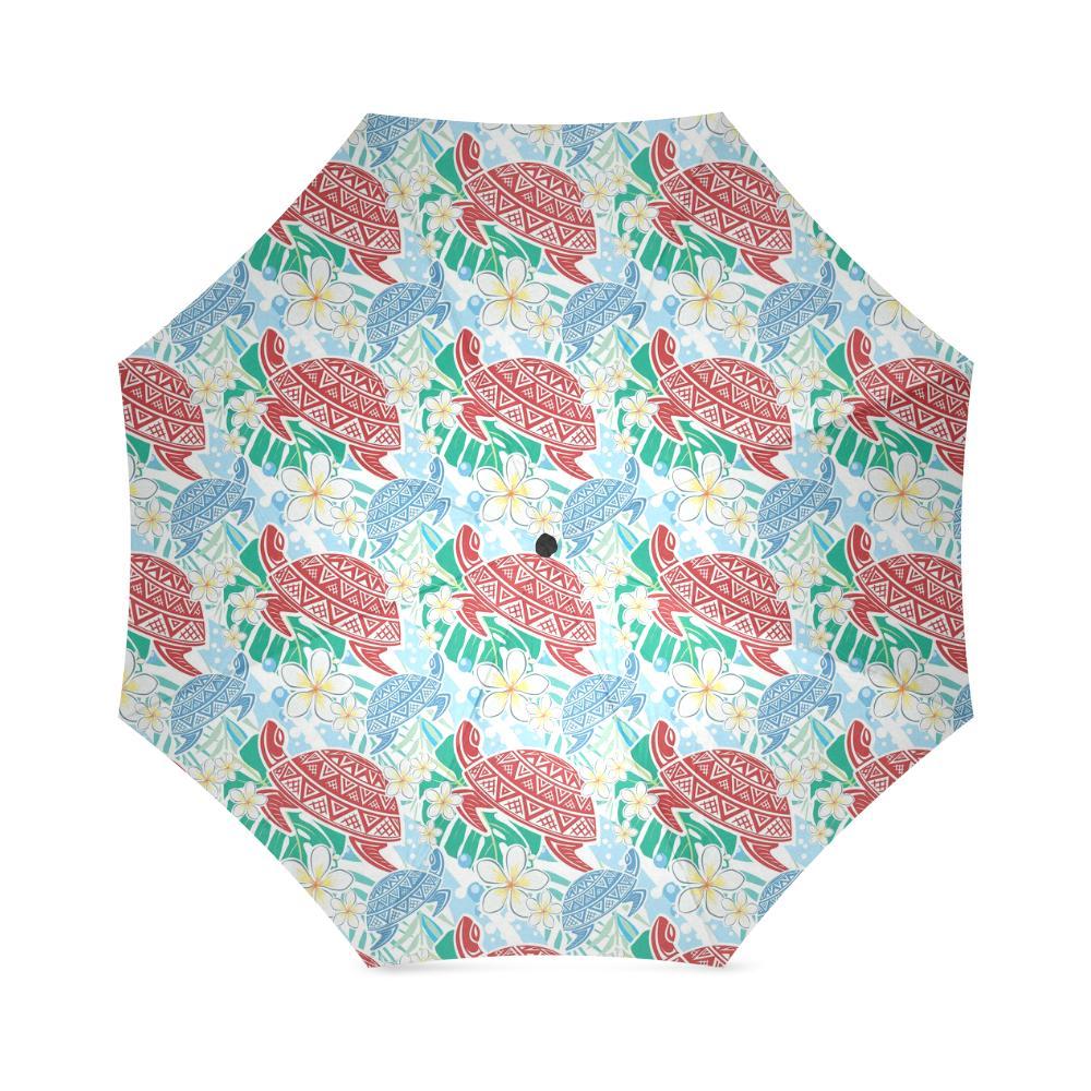 Sea Turtle Floral Hawaiian Pattern Print Foldable Umbrella-grizzshop