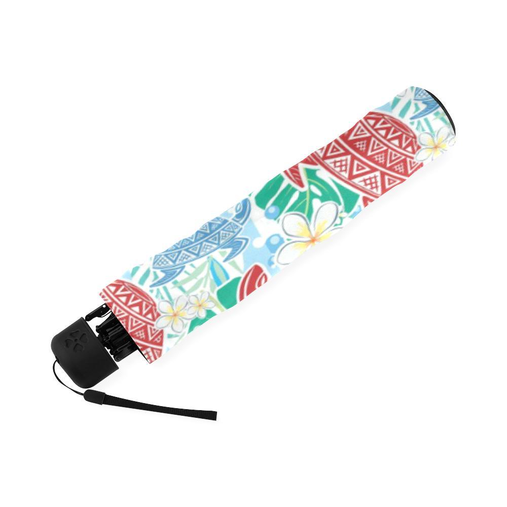 Sea Turtle Floral Hawaiian Pattern Print Foldable Umbrella-grizzshop