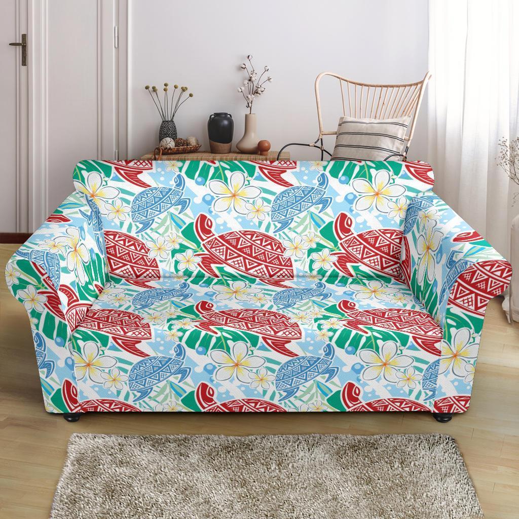 Sea Turtle Floral Hawaiian Pattern Print Loveseat Cover-grizzshop