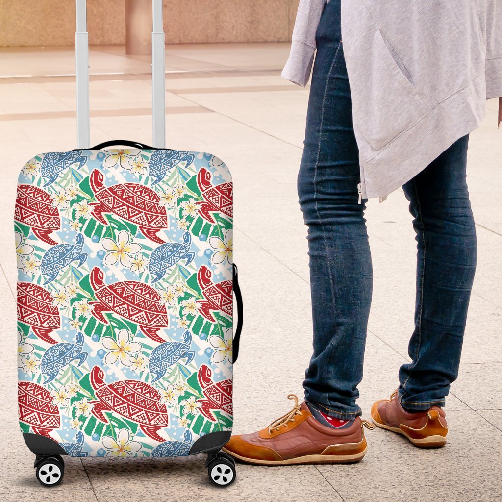 Sea Turtle Floral Hawaiian Pattern Print Luggage Cover Protector-grizzshop