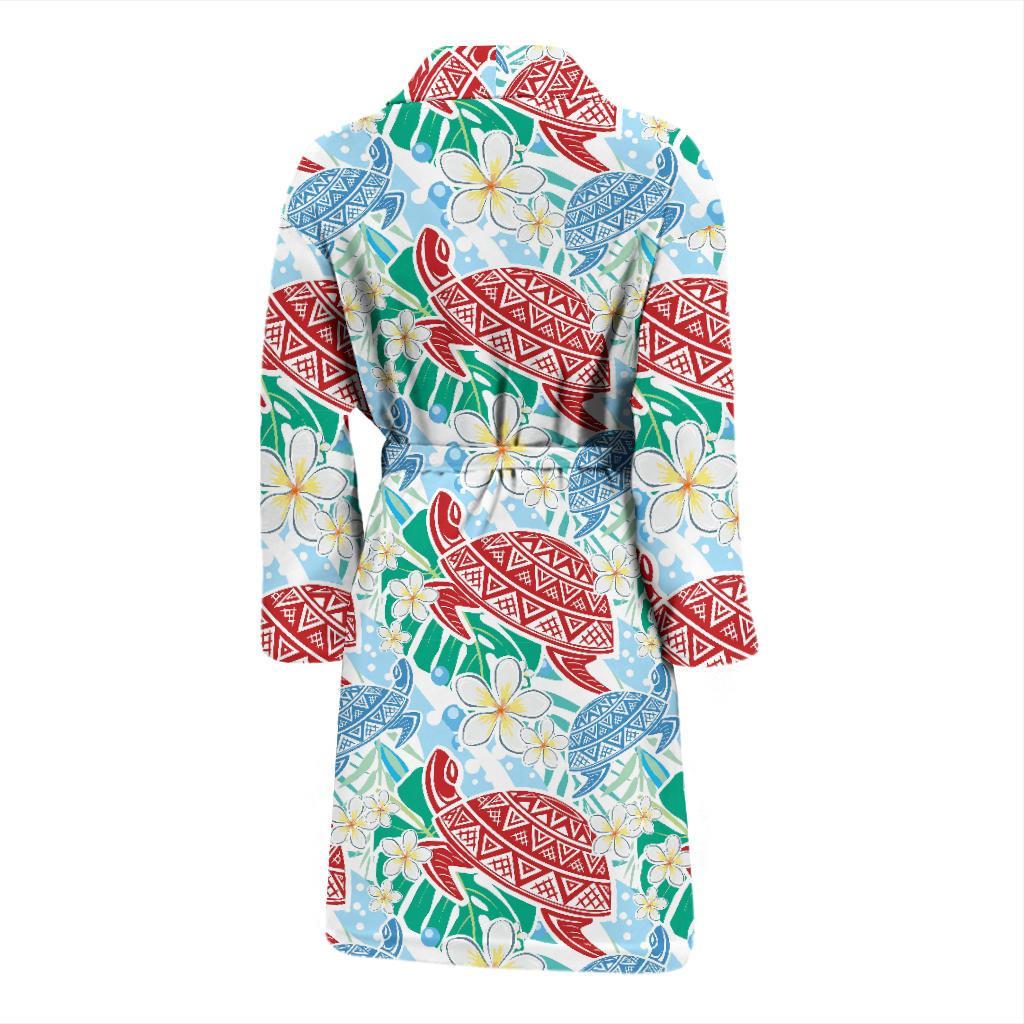 Sea Turtle Floral Hawaiian Pattern Print Men Long Robe-grizzshop