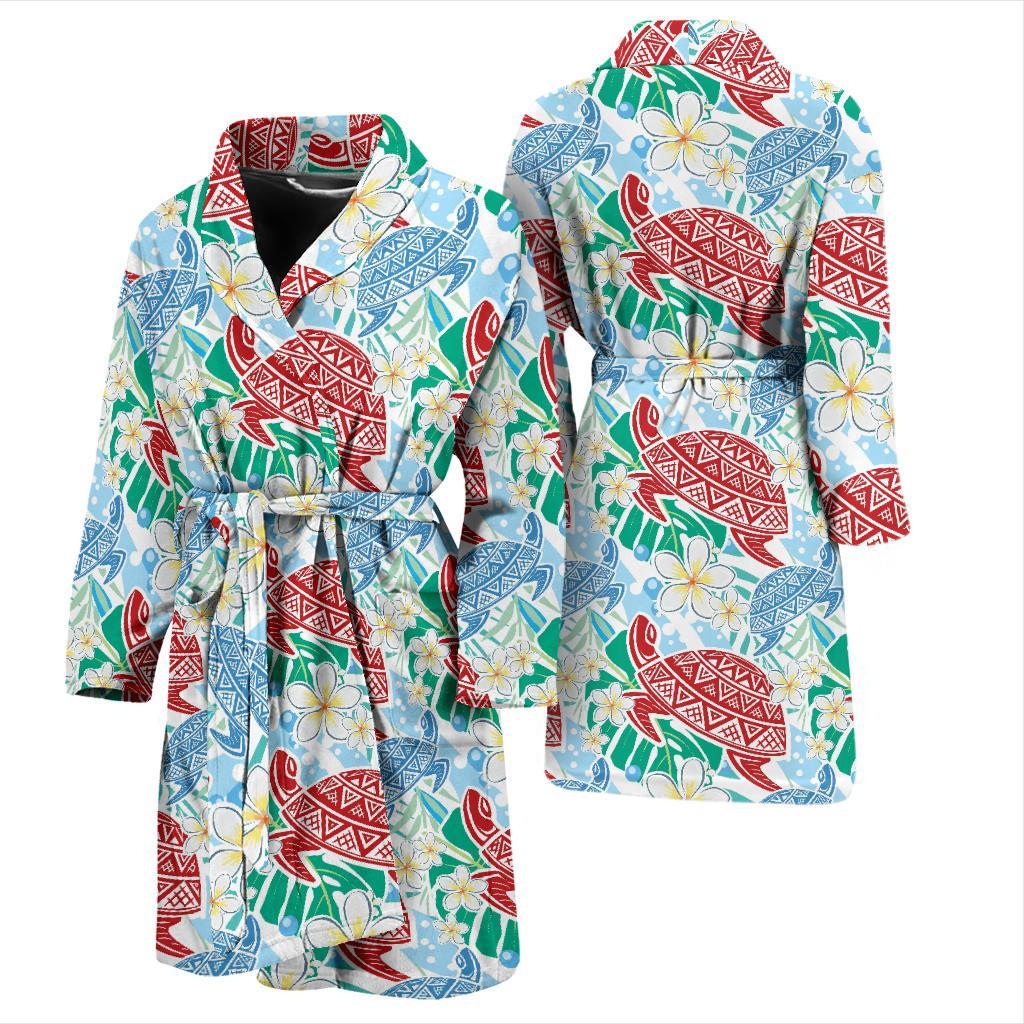 Sea Turtle Floral Hawaiian Pattern Print Men Long Robe-grizzshop