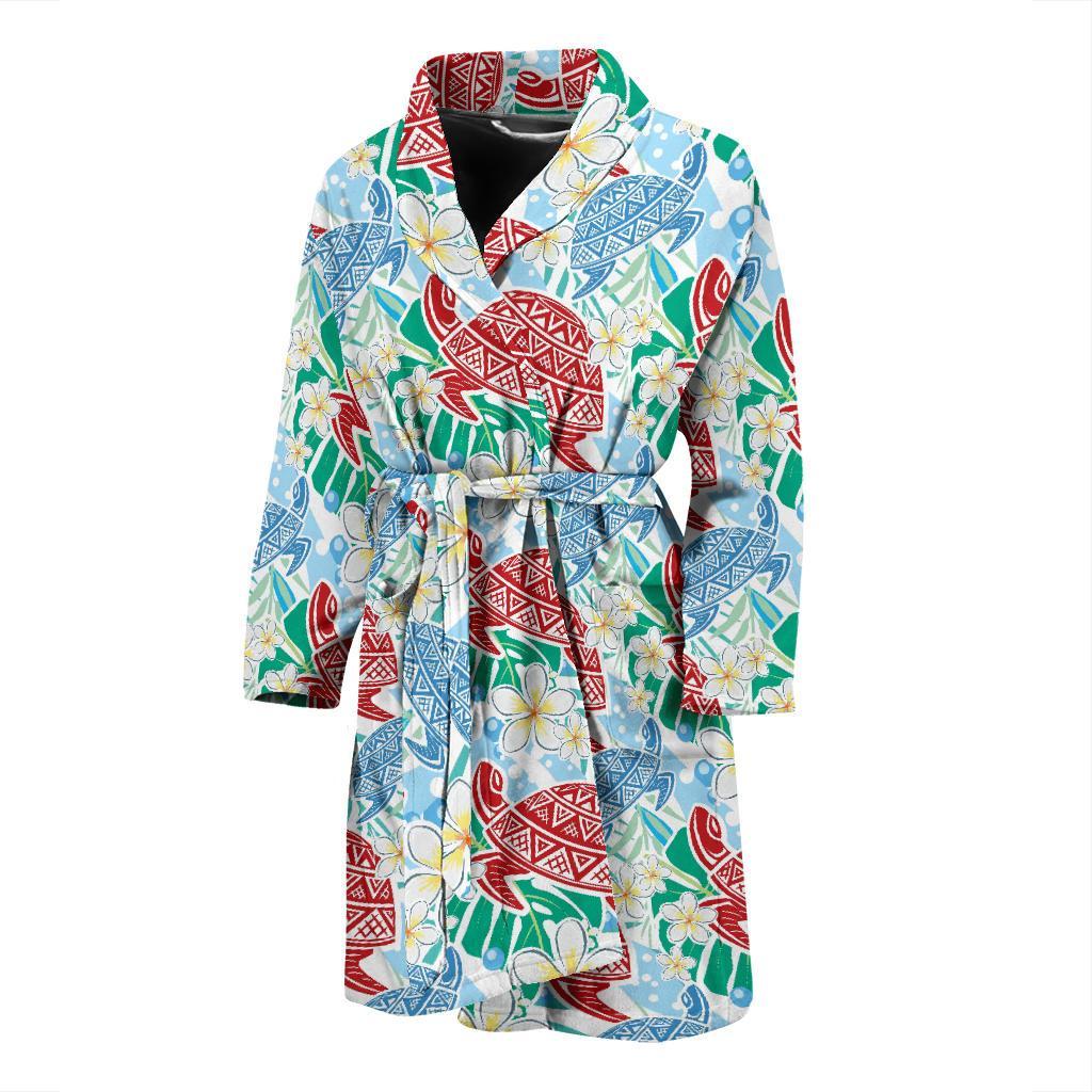 Sea Turtle Floral Hawaiian Pattern Print Men Long Robe-grizzshop