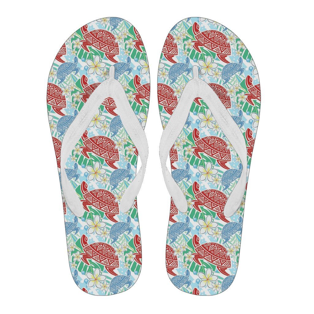 Sea Turtle Floral Hawaiian Pattern Print Men & Women Flip Flops-grizzshop