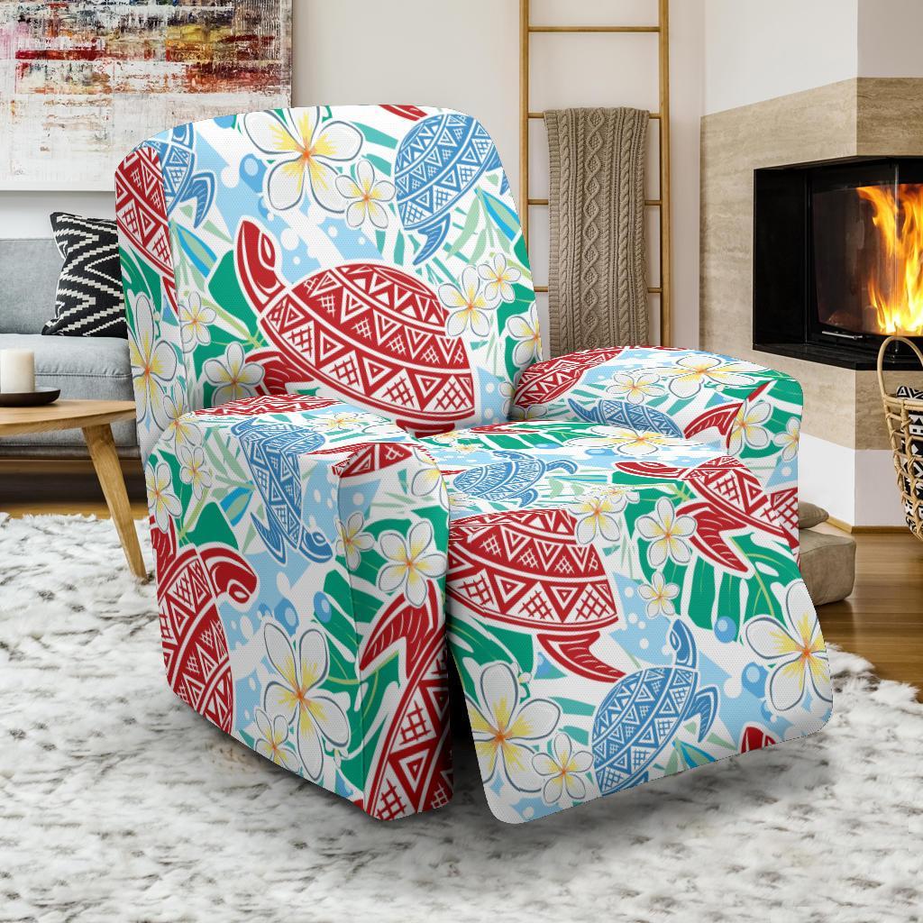 Sea Turtle Floral Hawaiian Pattern Print Recliner Cover-grizzshop