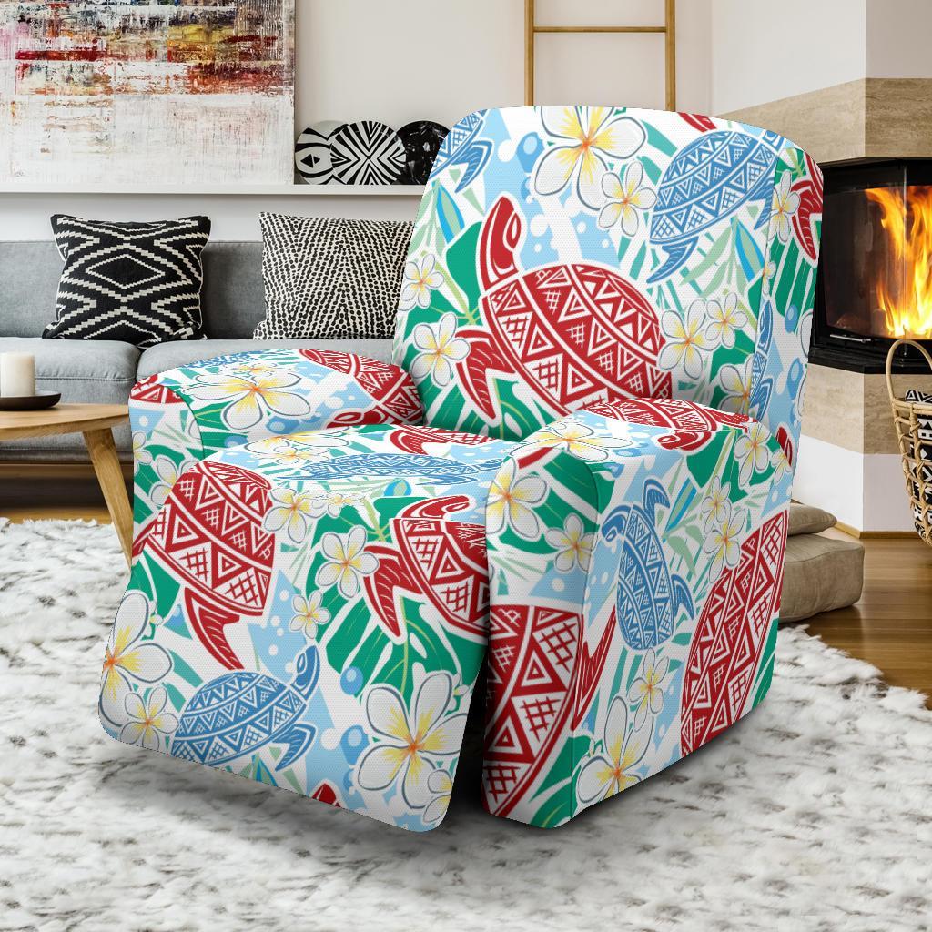 Sea Turtle Floral Hawaiian Pattern Print Recliner Cover-grizzshop