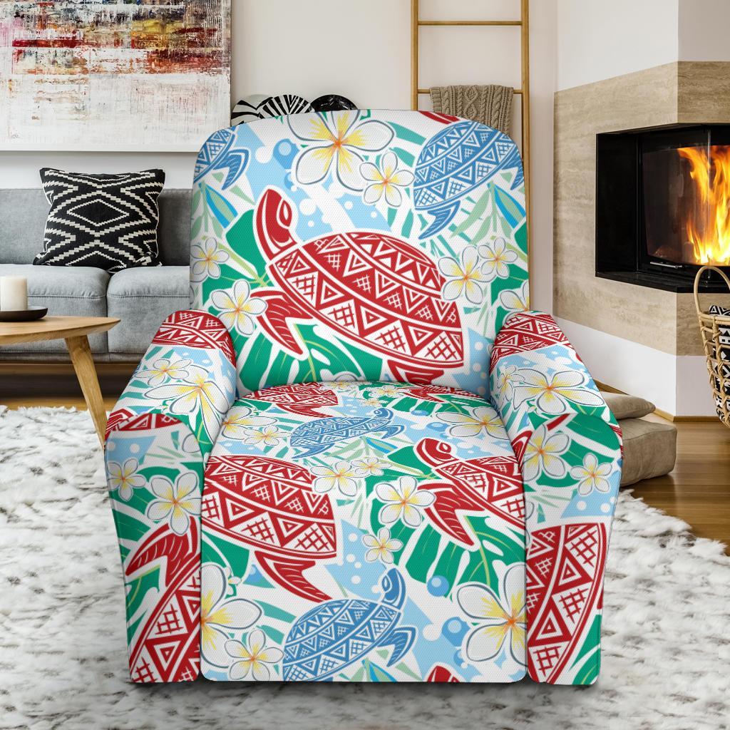 Sea Turtle Floral Hawaiian Pattern Print Recliner Cover-grizzshop