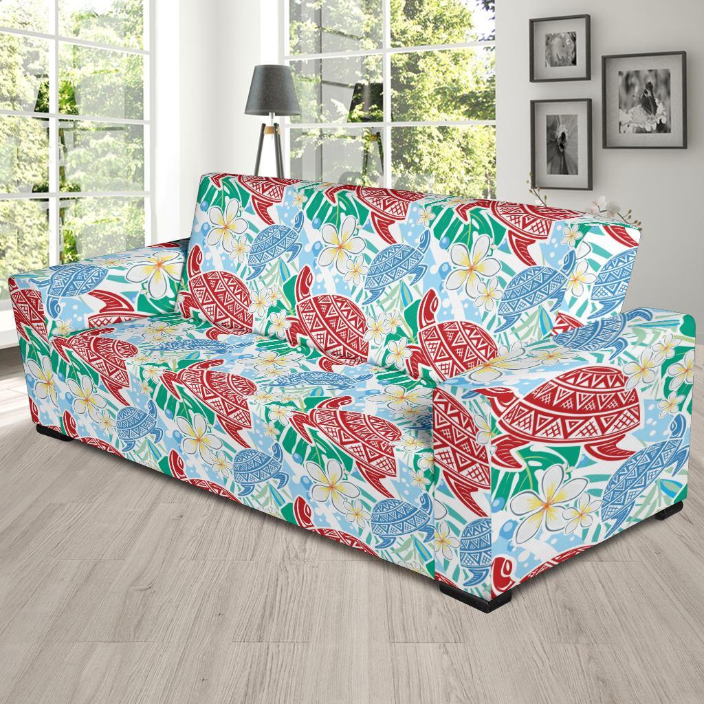 Sea Turtle Floral Hawaiian Pattern Print Sofa Covers-grizzshop