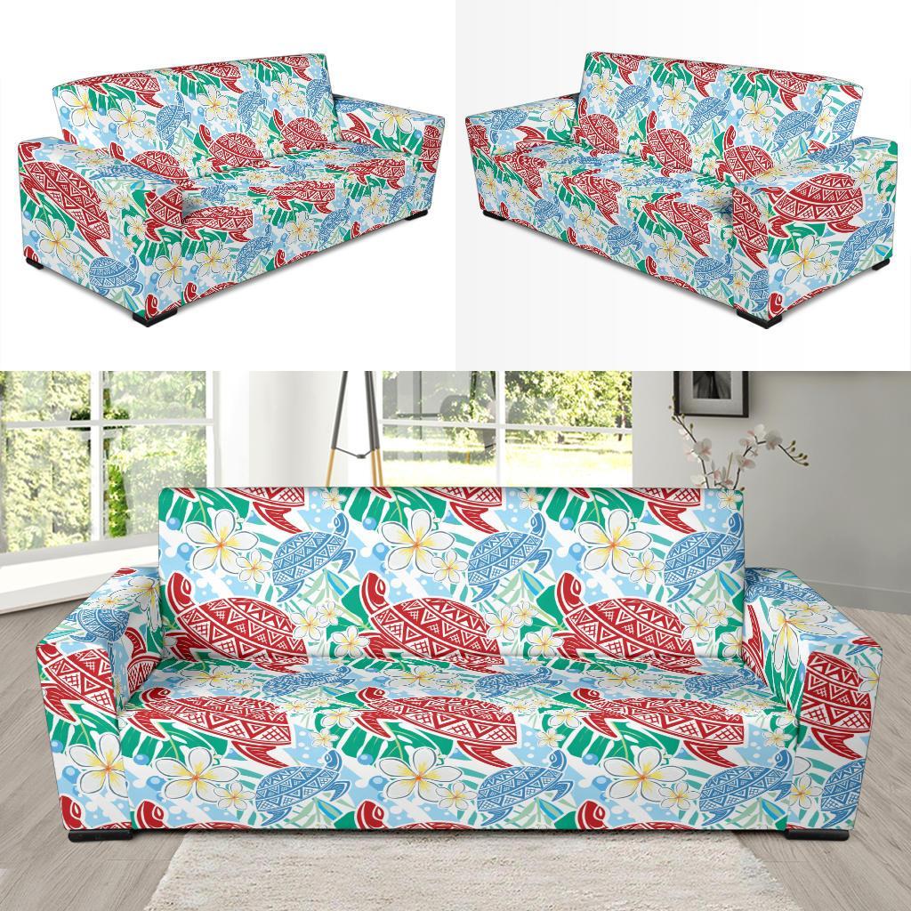 Sea Turtle Floral Hawaiian Pattern Print Sofa Covers-grizzshop