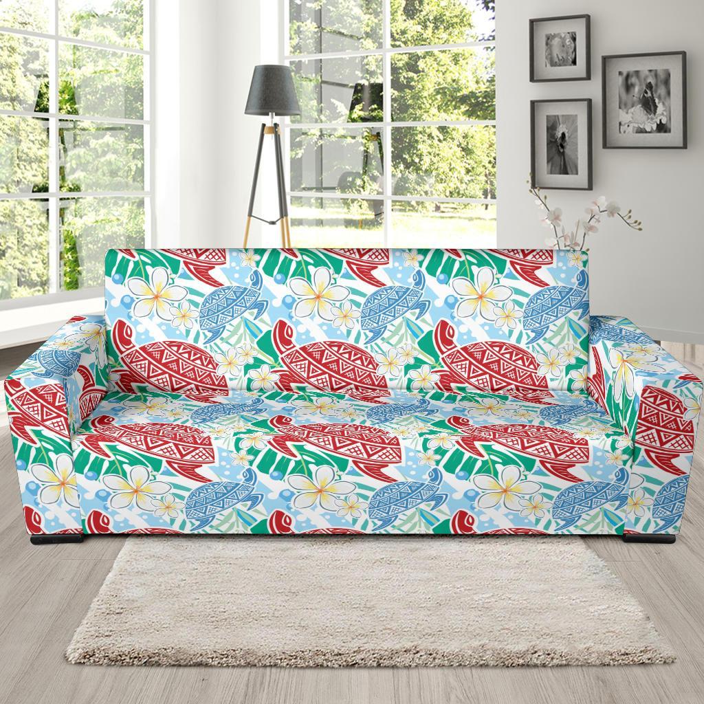 Sea Turtle Floral Hawaiian Pattern Print Sofa Covers-grizzshop