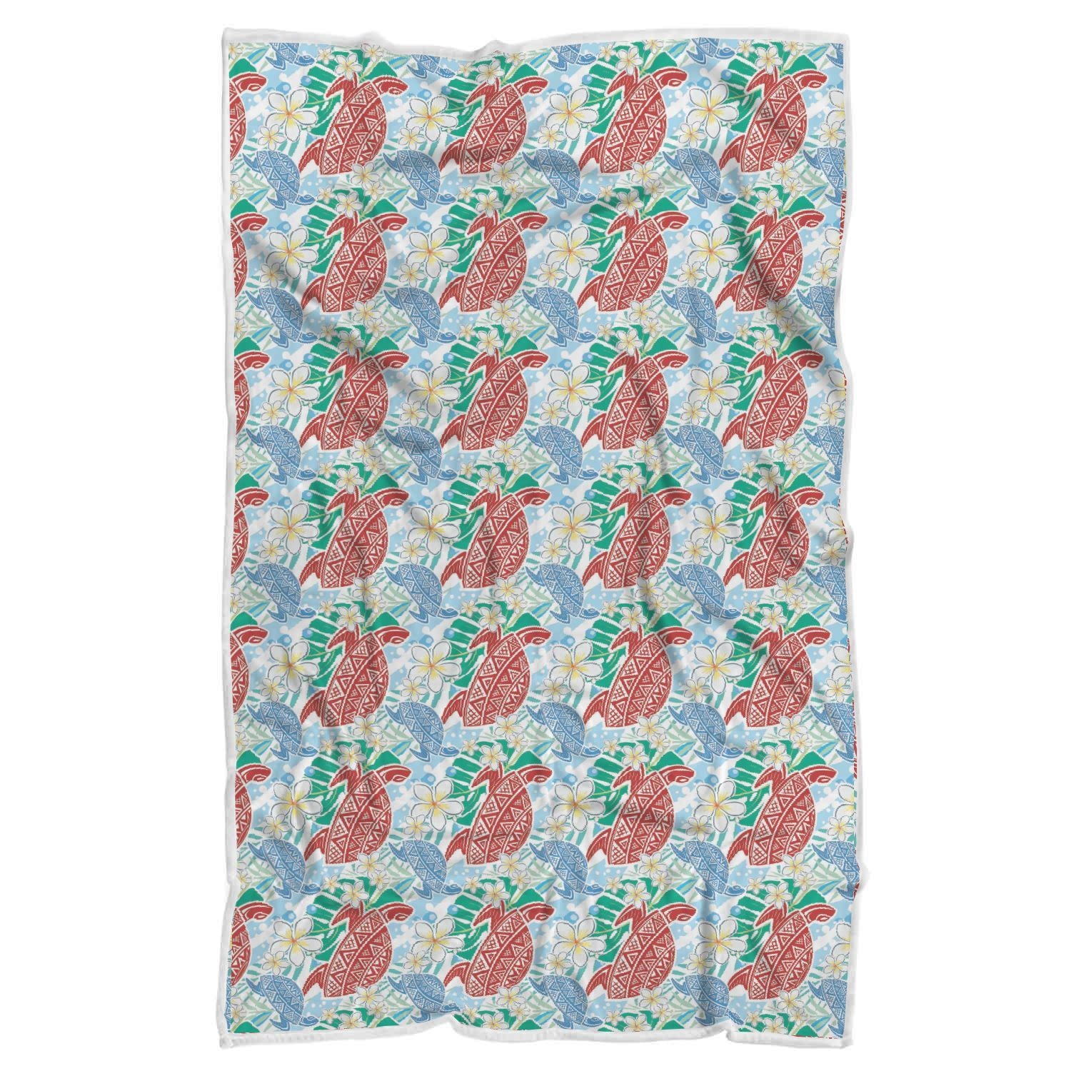 Sea Turtle Floral Hawaiian Pattern Print Throw Blanket-grizzshop