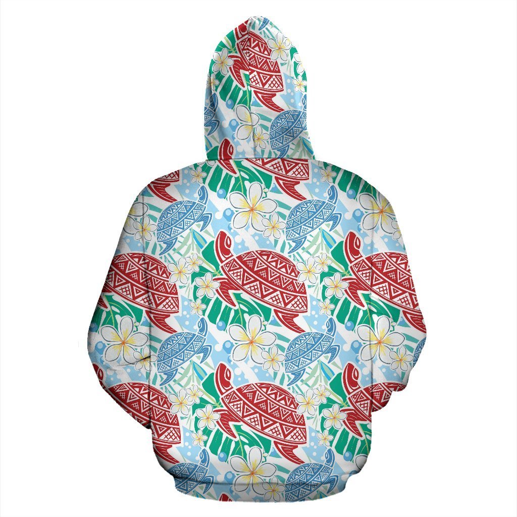 Sea Turtle Floral Hawaiian Pattern Print Women Men Pullover Hoodie-grizzshop