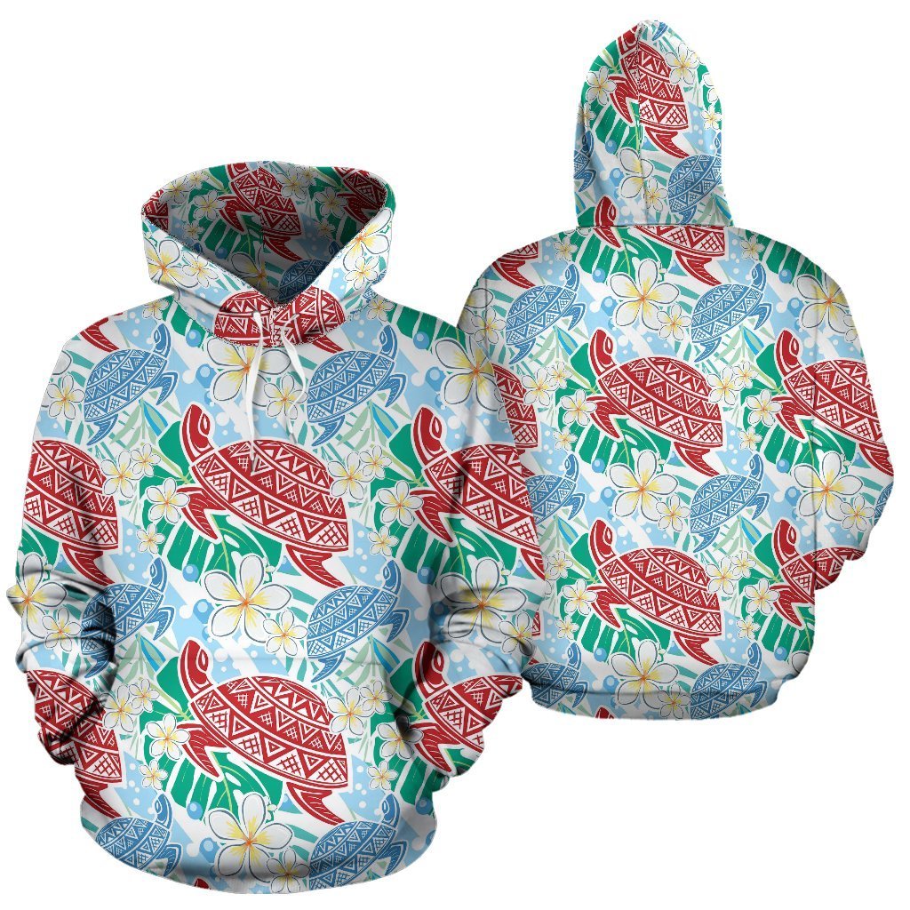 Sea Turtle Floral Hawaiian Pattern Print Women Men Pullover Hoodie-grizzshop