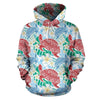 Sea Turtle Floral Hawaiian Pattern Print Women Men Pullover Hoodie-grizzshop