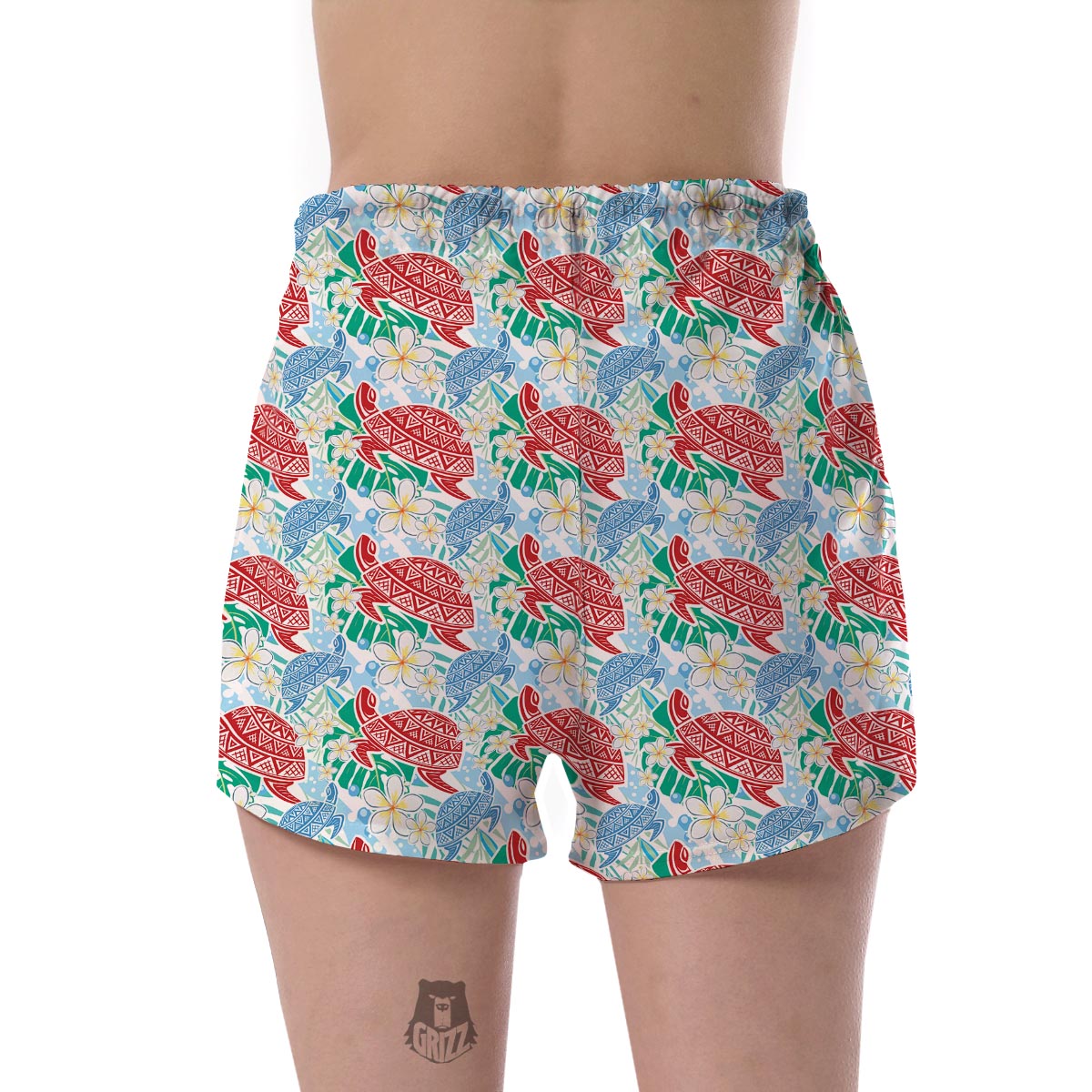Sea Turtle Floral Hawaiian Pattern Print Women's Shorts-grizzshop