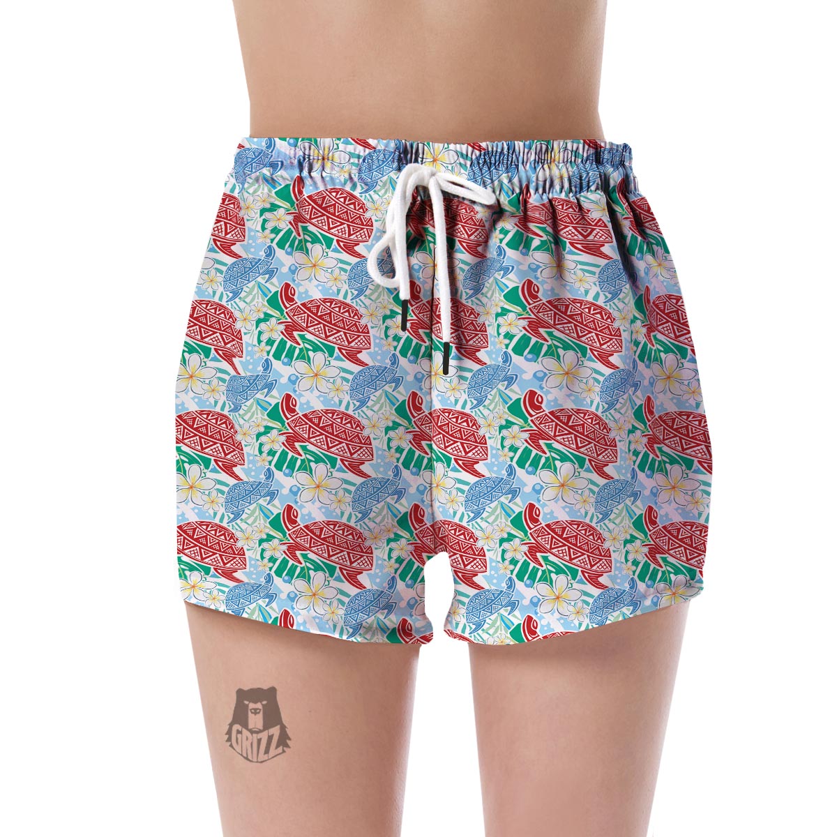 Sea Turtle Floral Hawaiian Pattern Print Women's Shorts-grizzshop