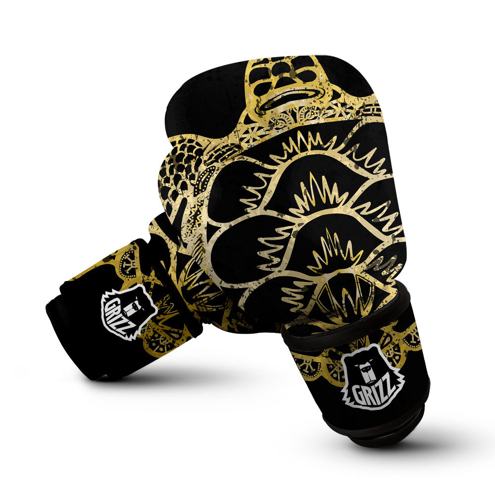 Sea Turtle Gold And Black Print Boxing Gloves-grizzshop