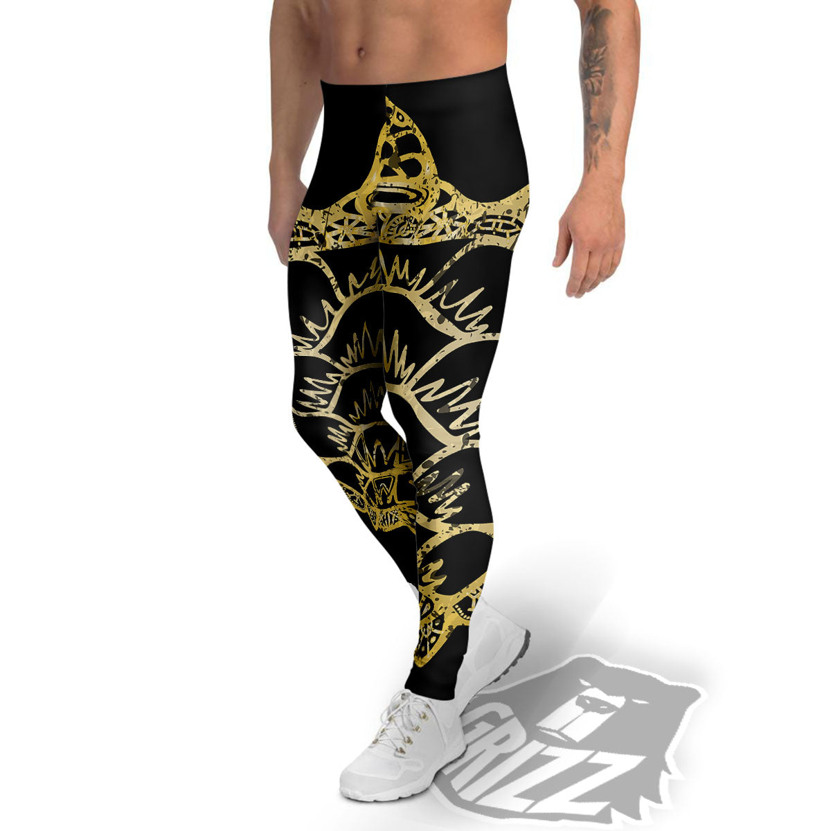 Sea Turtle Gold And Black Print Men's Leggings-grizzshop
