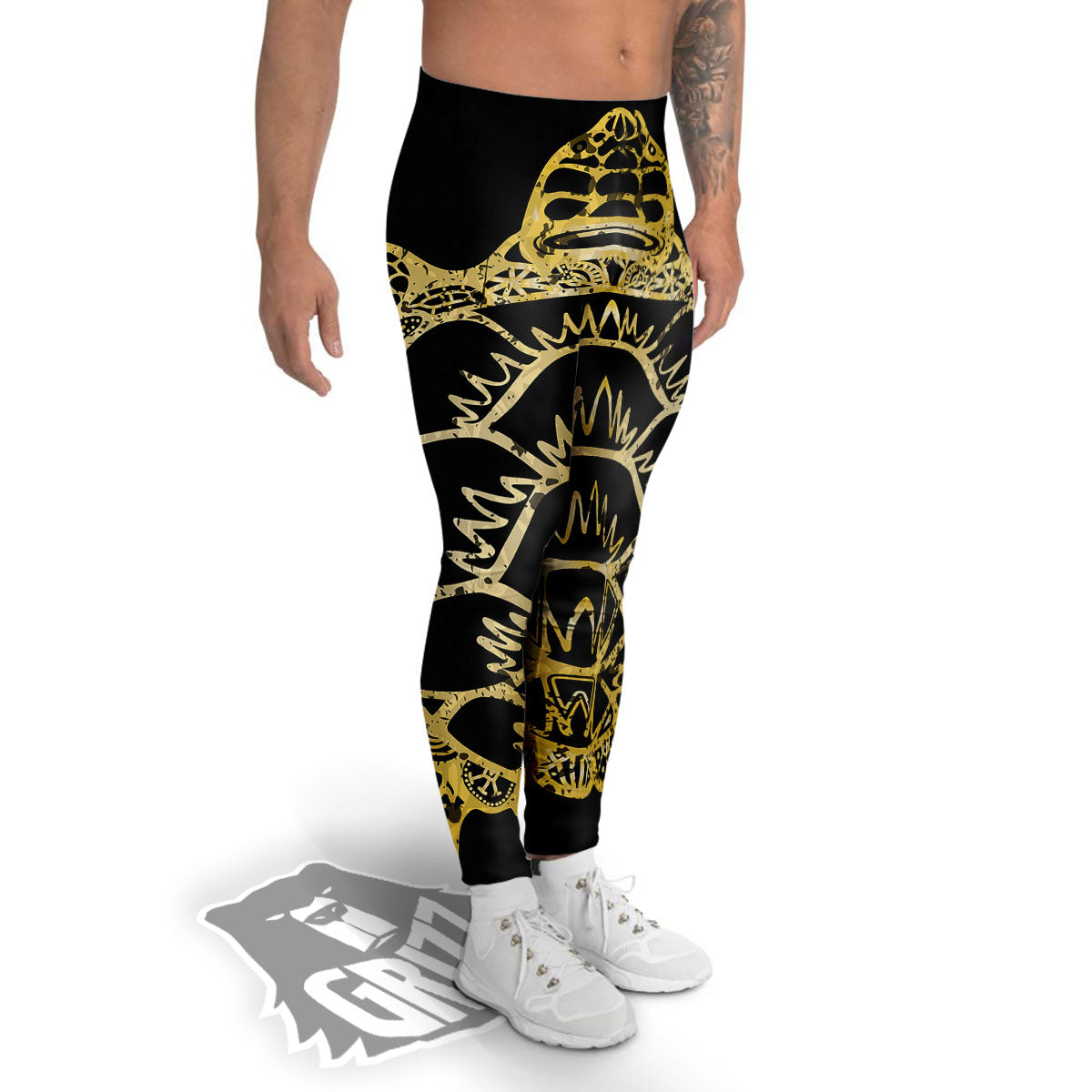 Sea Turtle Gold And Black Print Men's Leggings-grizzshop