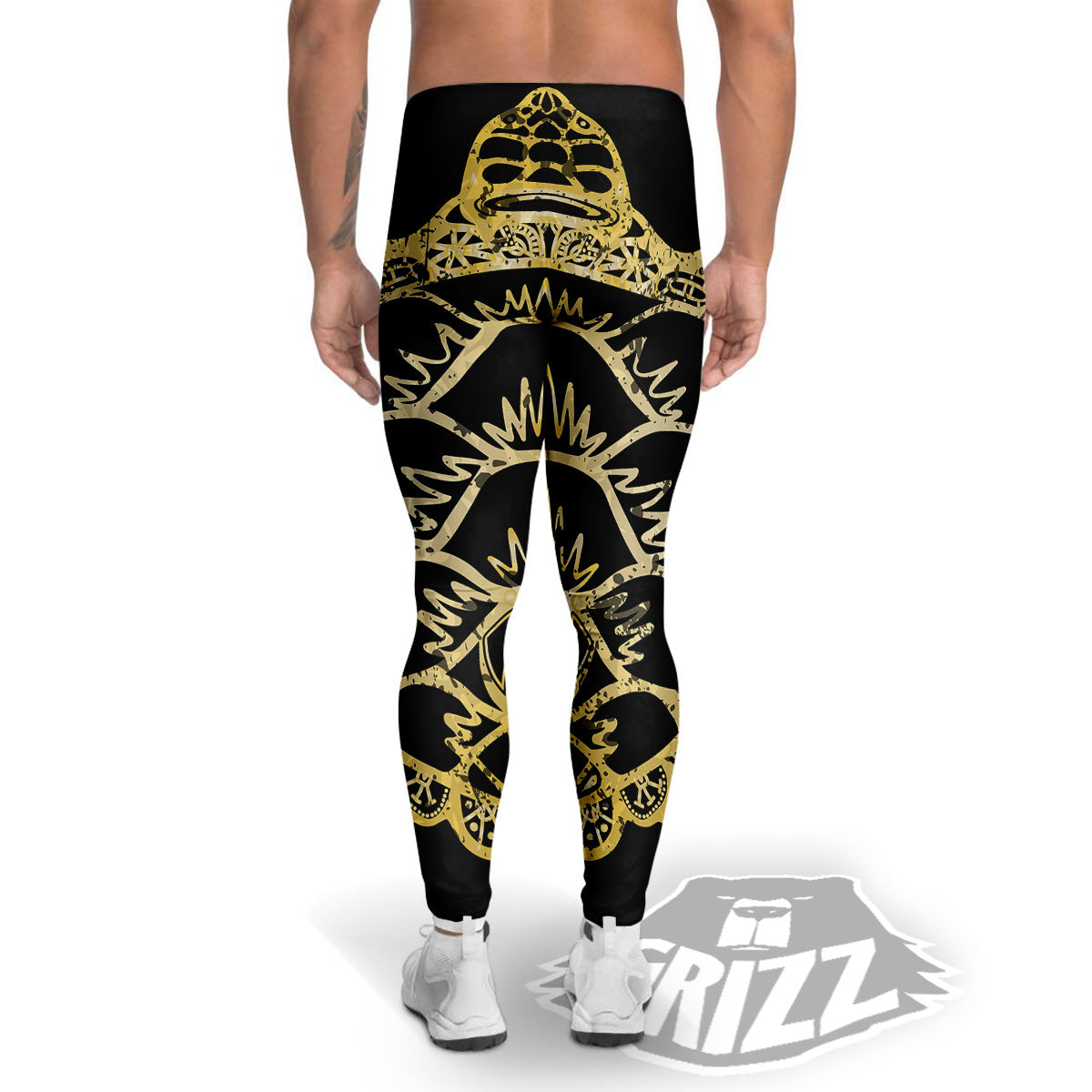 Sea Turtle Gold And Black Print Men's Leggings-grizzshop