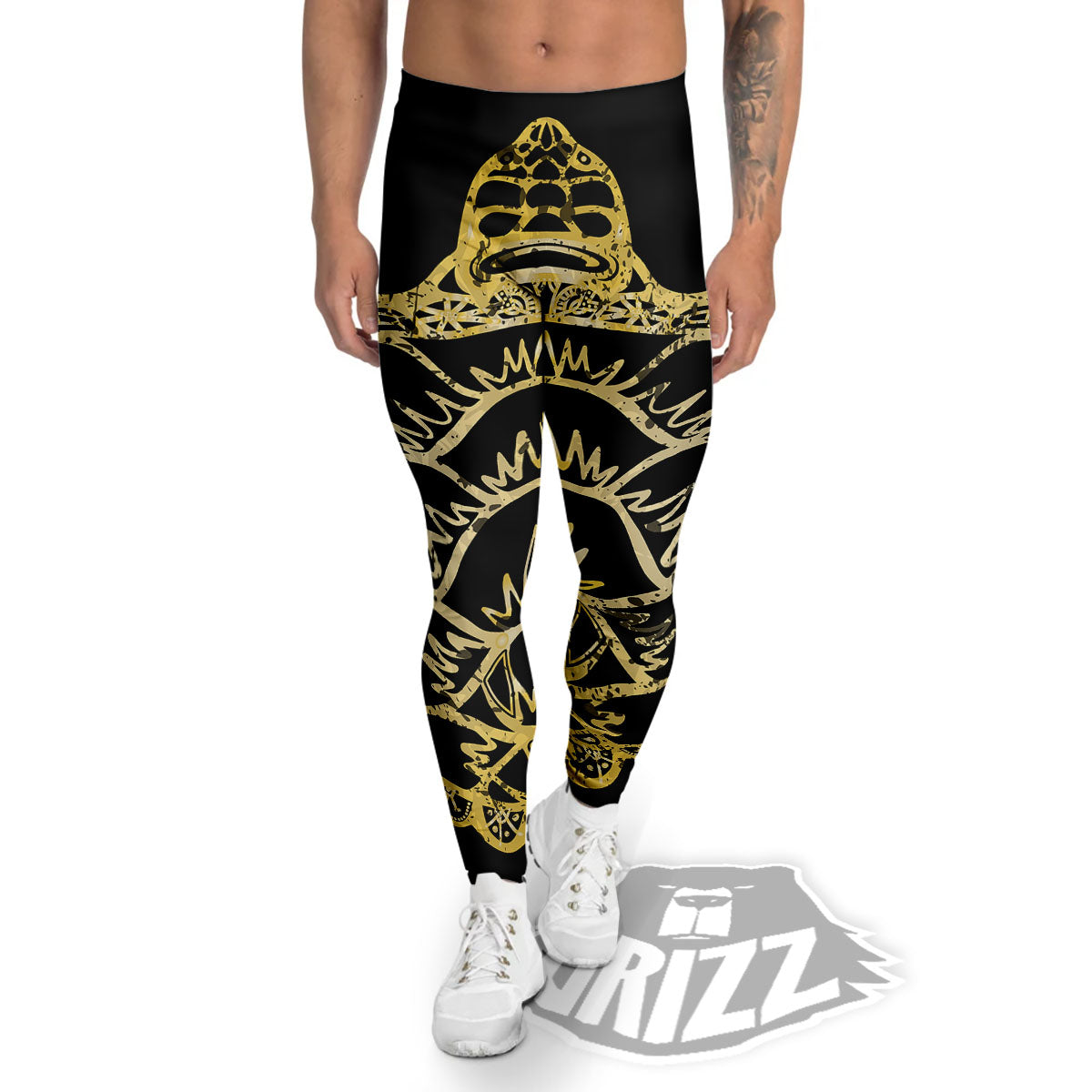 Sea Turtle Gold And Black Print Men's Leggings-grizzshop