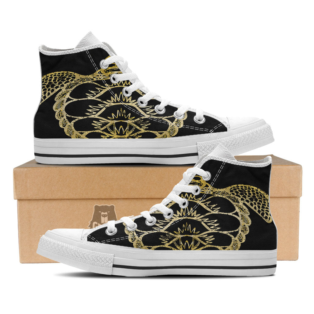 Sea Turtle Gold And Black Print White High Top Shoes-grizzshop
