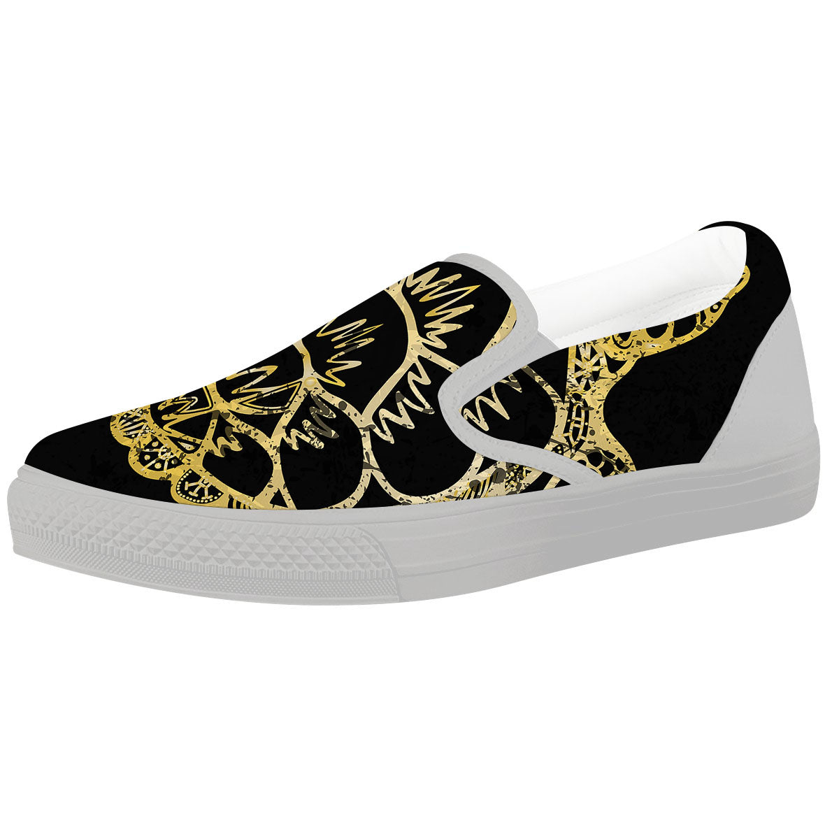 Sea Turtle Gold And Black Print White Slip On Shoes-grizzshop
