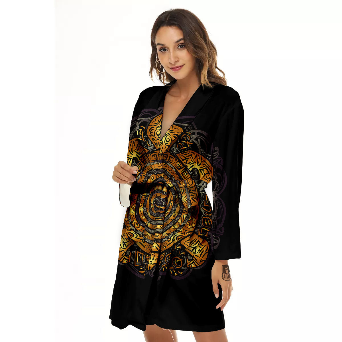 Sea Turtle Golden Tribal Print Women's Robe-grizzshop