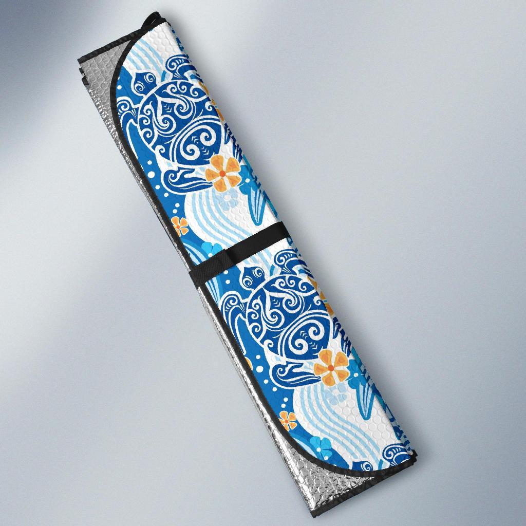 Sea Turtle Hawaiian Blue Pattern Print Car Sun Shade-grizzshop