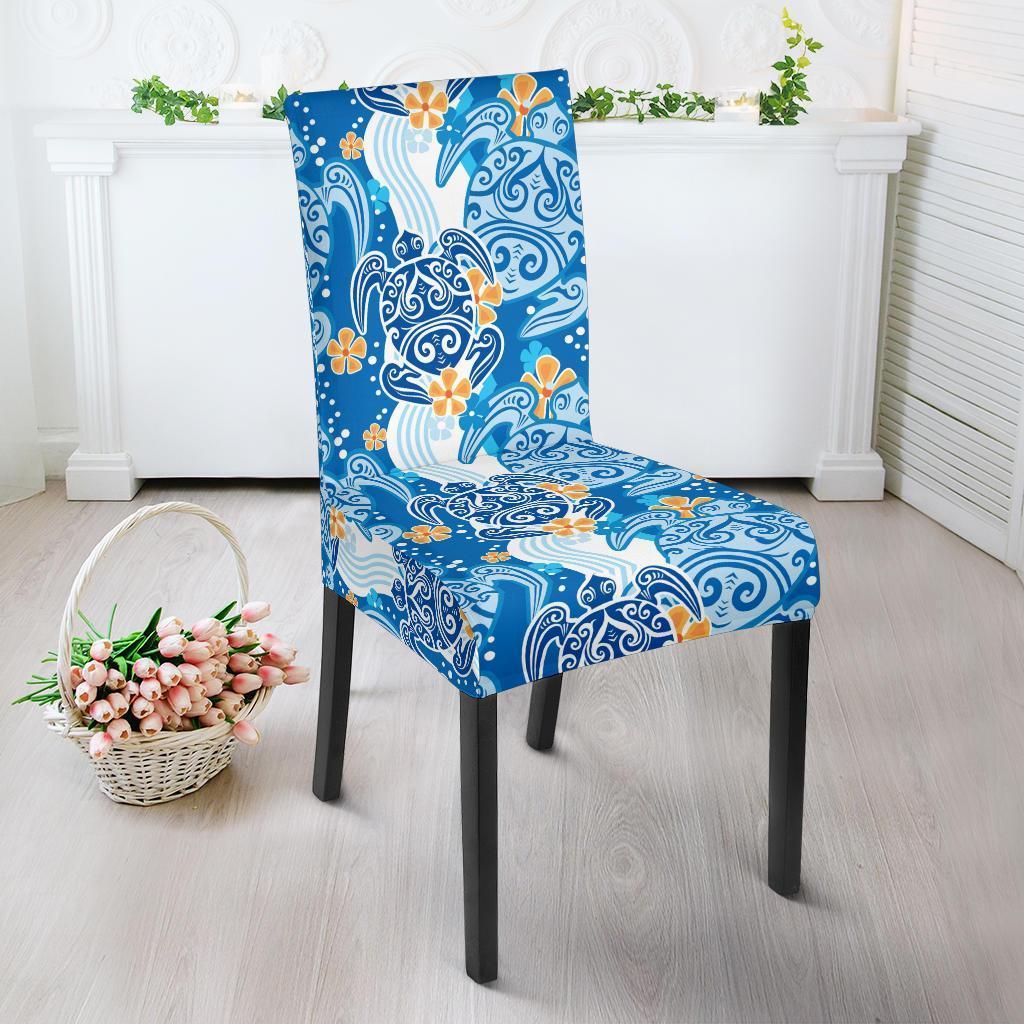 Sea Turtle Hawaiian Blue Pattern Print Chair Cover-grizzshop