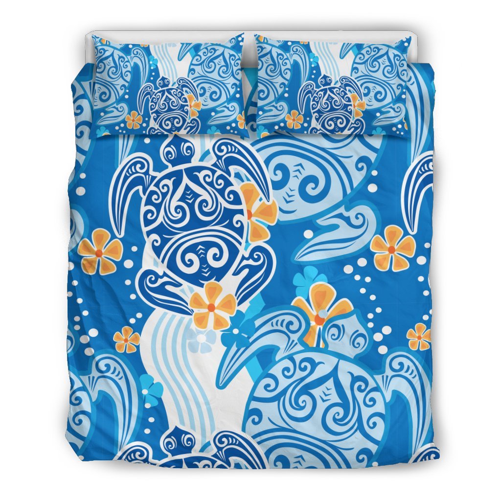 Sea Turtle Hawaiian Blue Pattern Print Duvet Cover Bedding Set-grizzshop