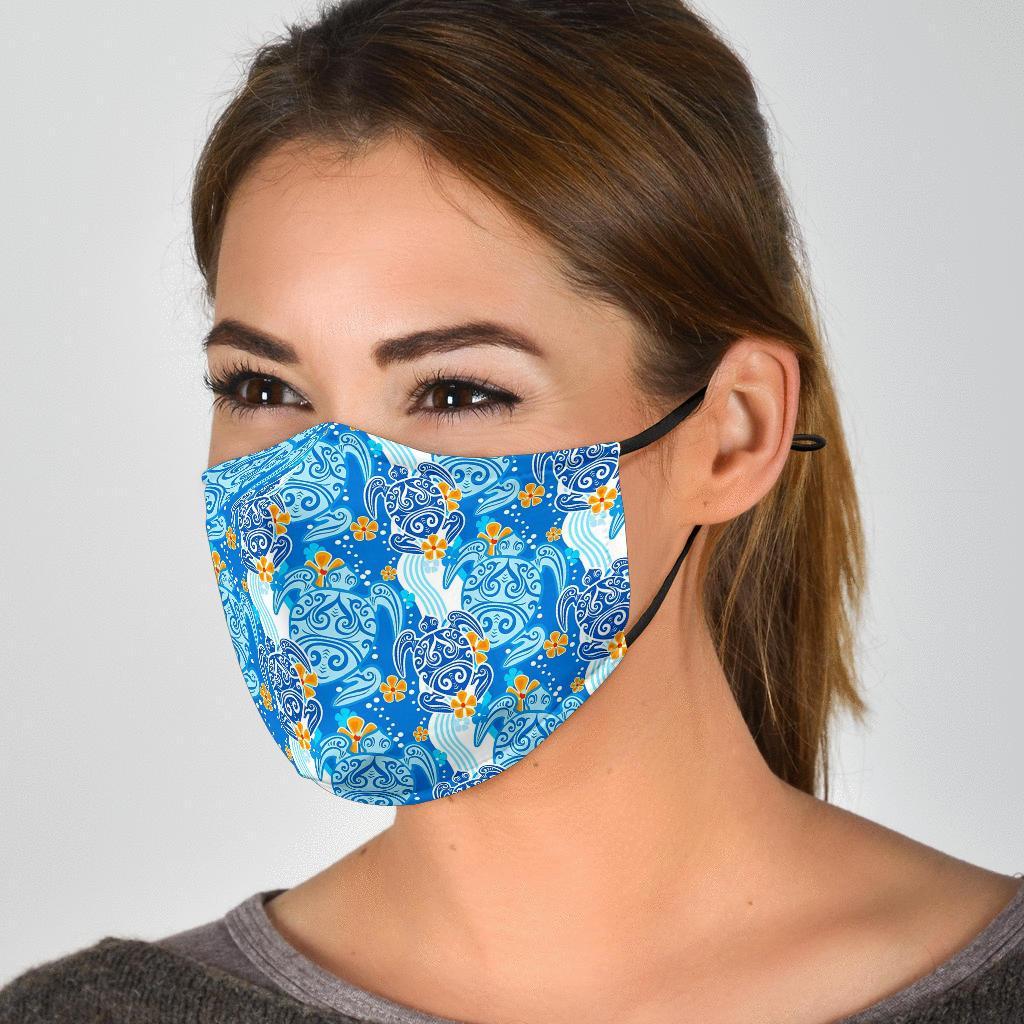 Sea Turtle Hawaiian Blue Pattern Print Face Mask-grizzshop