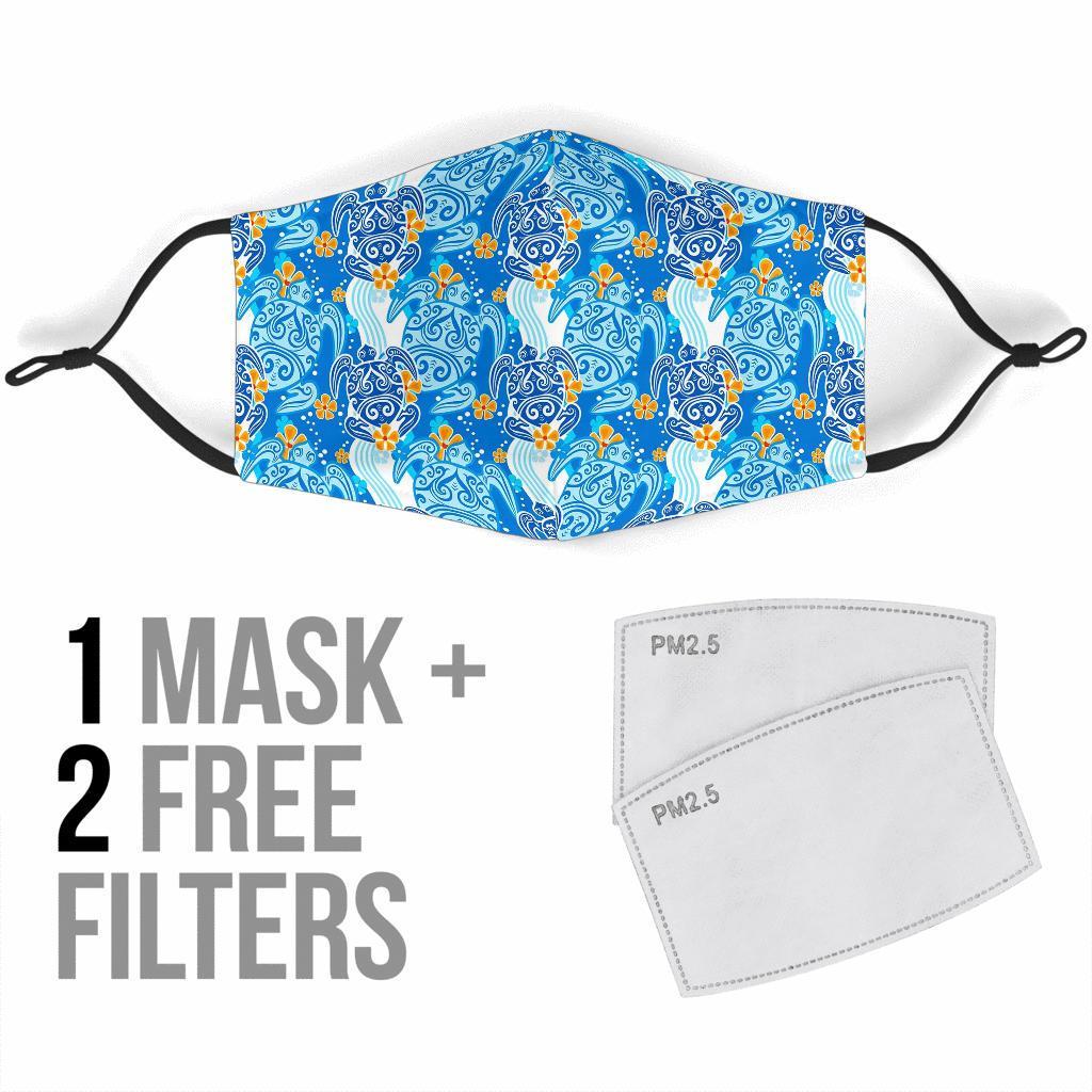 Sea Turtle Hawaiian Blue Pattern Print Face Mask-grizzshop