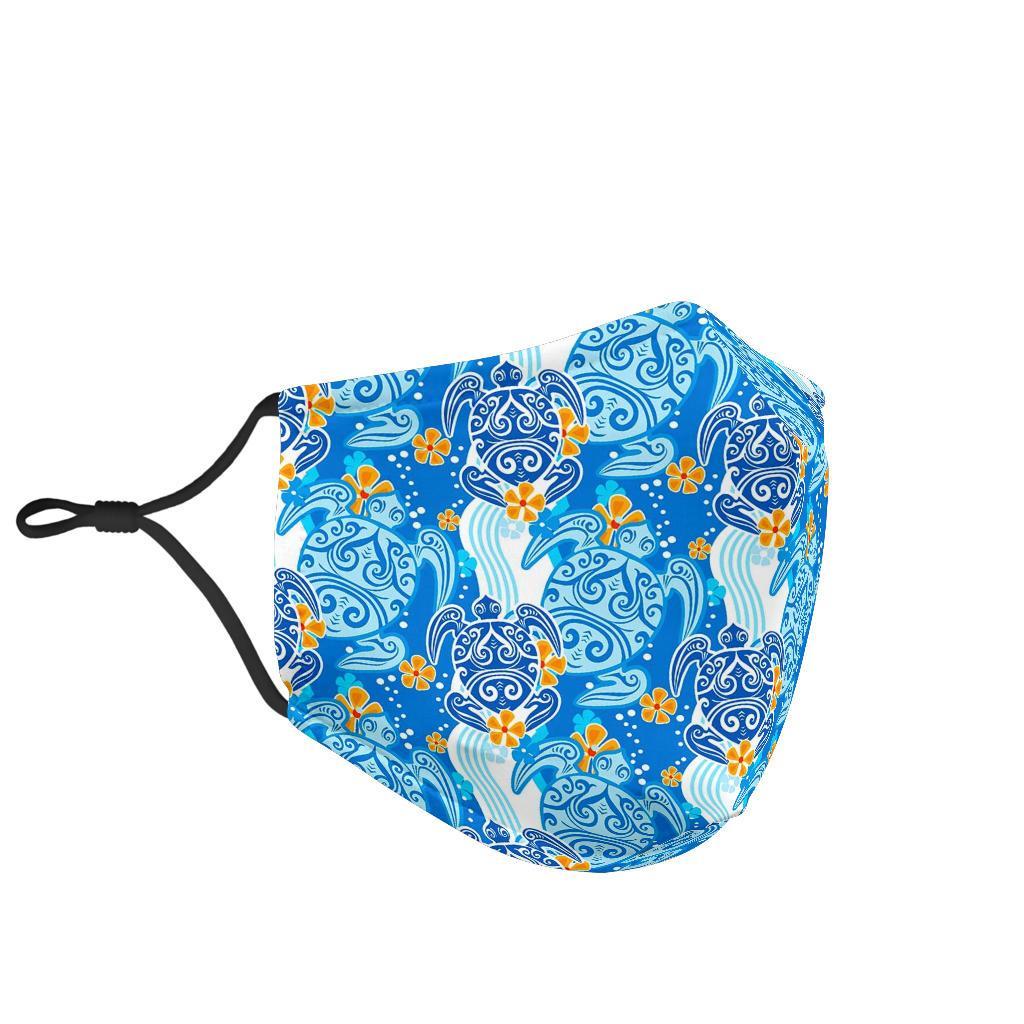 Sea Turtle Hawaiian Blue Pattern Print Face Mask-grizzshop