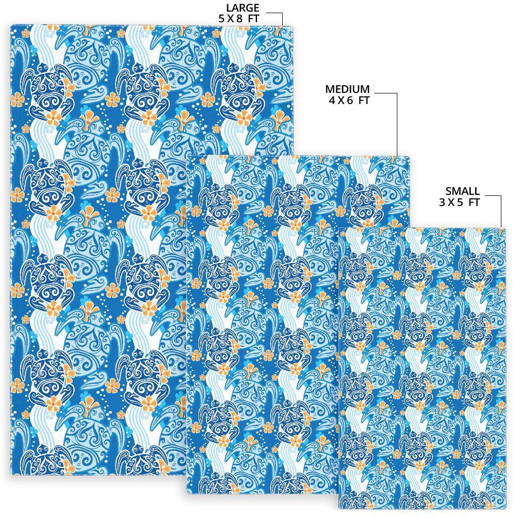 Sea Turtle Hawaiian Blue Pattern Print Floor Mat-grizzshop