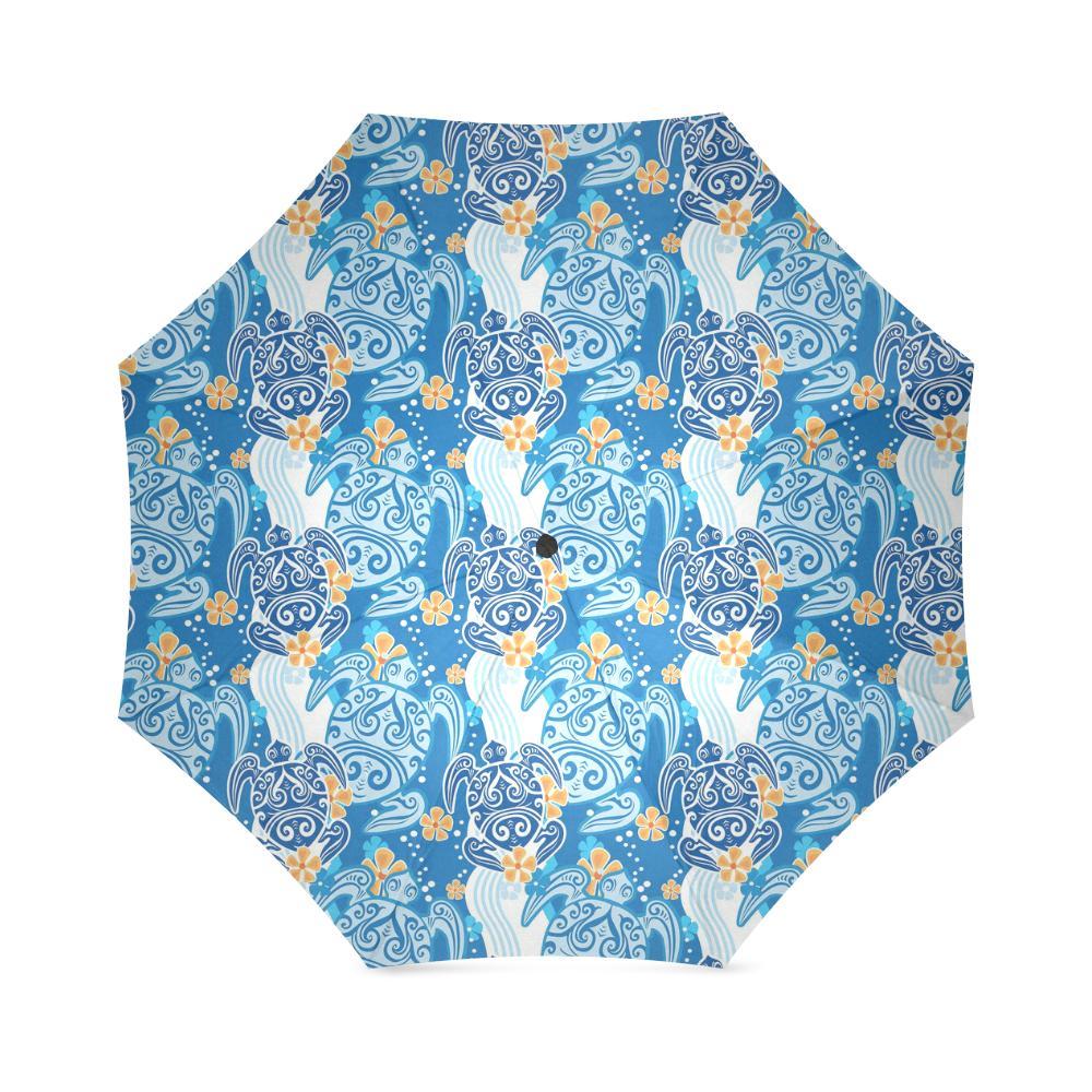 Sea Turtle Hawaiian Blue Pattern Print Foldable Umbrella-grizzshop