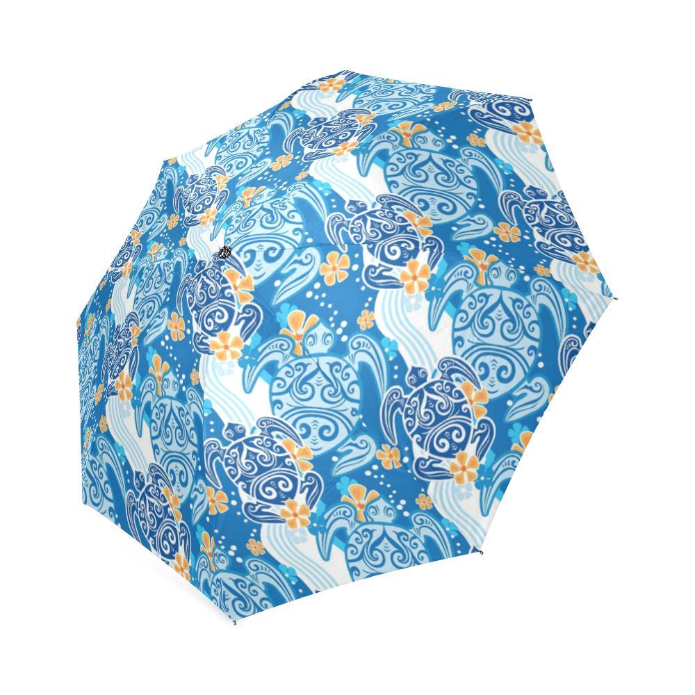 Sea Turtle Hawaiian Blue Pattern Print Foldable Umbrella-grizzshop