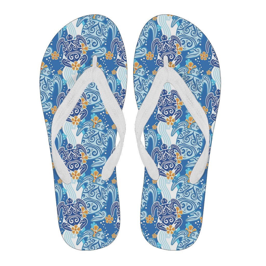 Sea Turtle Hawaiian Blue Pattern Print Men & Women Flip Flops-grizzshop