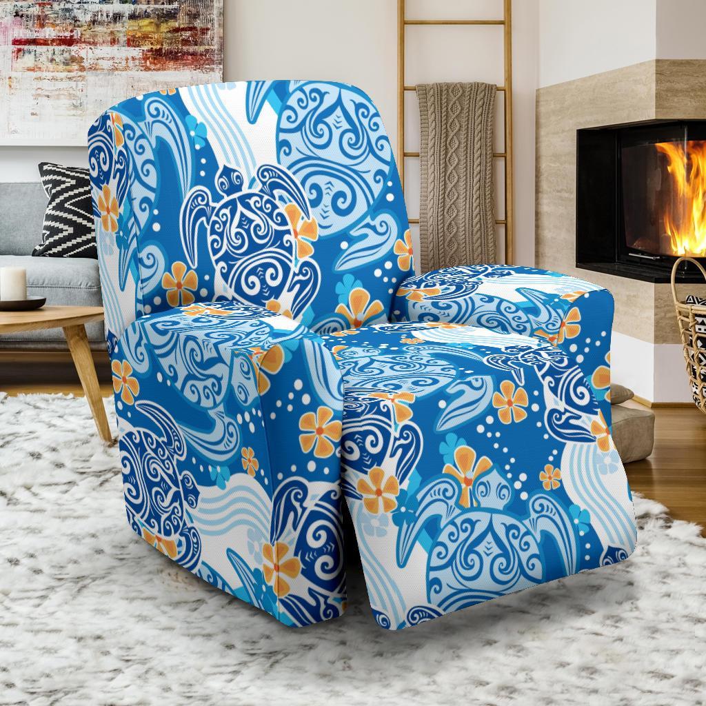 Sea Turtle Hawaiian Blue Pattern Print Recliner Cover-grizzshop