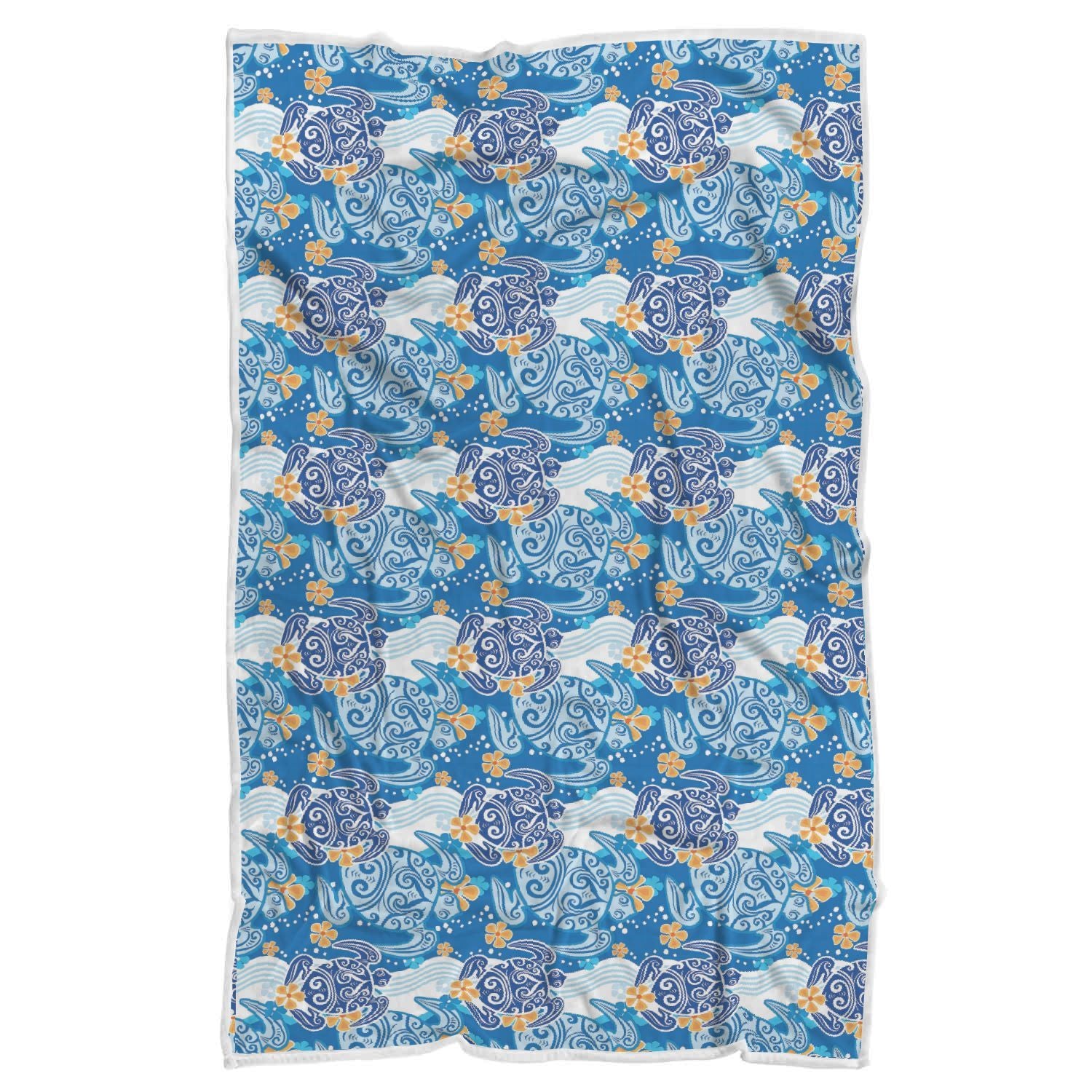 Sea Turtle Hawaiian Blue Pattern Print Throw Blanket-grizzshop