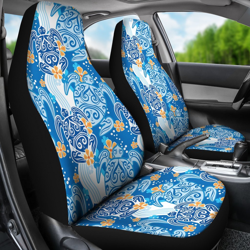Sea Turtle Hawaiian Blue Pattern Print Universal Fit Car Seat Cover-grizzshop