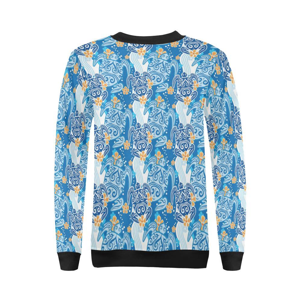 Sea Turtle Hawaiian Blue Pattern Print Women Crewneck Sweatshirt-grizzshop