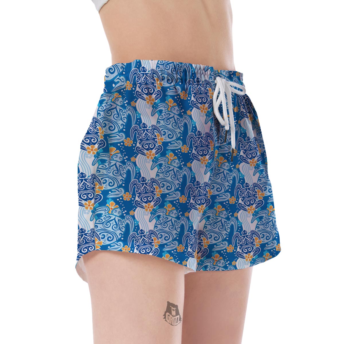 Sea Turtle Hawaiian Blue Pattern Print Women's Shorts-grizzshop