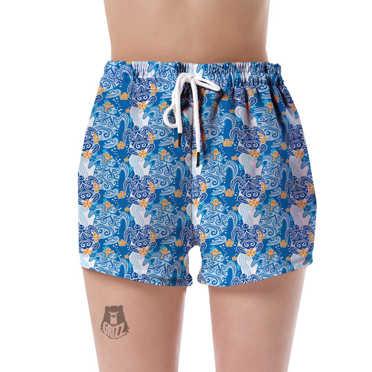 Sea Turtle Hawaiian Blue Pattern Print Women's Shorts-grizzshop