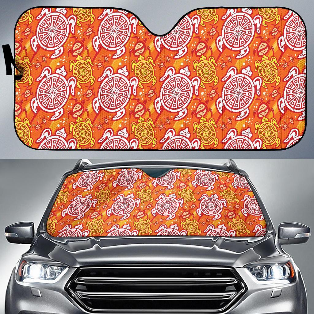 Sea Turtle Hawaiian Orange Pattern Print Car Sun Shade-grizzshop