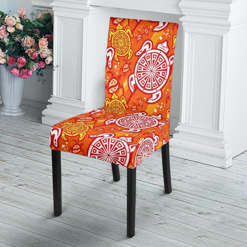 Sea Turtle Hawaiian Orange Pattern Print Chair Cover-grizzshop