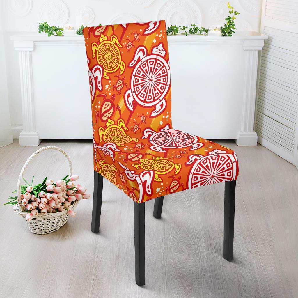 Sea Turtle Hawaiian Orange Pattern Print Chair Cover-grizzshop