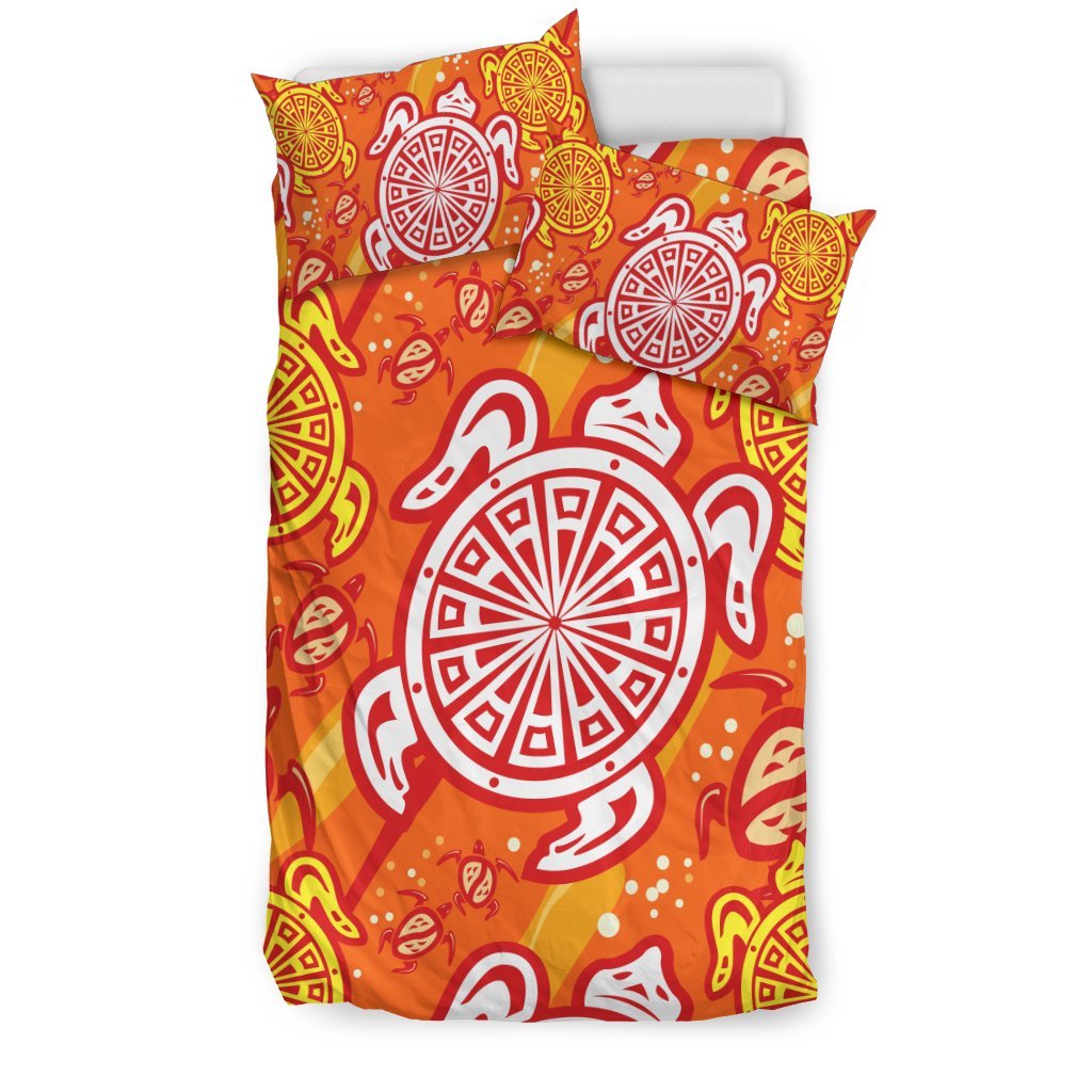 Sea Turtle Hawaiian Orange Pattern Print Duvet Cover Bedding Set-grizzshop