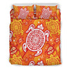 Sea Turtle Hawaiian Orange Pattern Print Duvet Cover Bedding Set-grizzshop